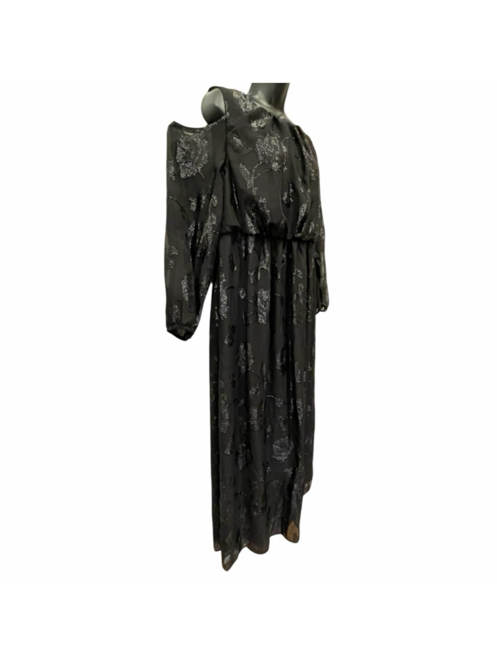 Jessica London Womens Size 14W Maxi Dress Floral Burnout Cold Shoulder Black - Picture 4 of 16
